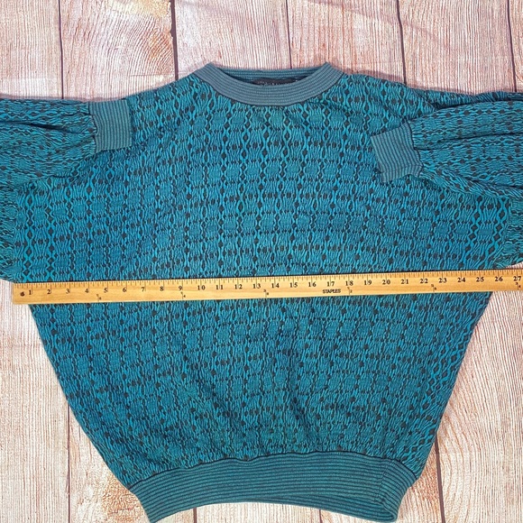 Jhane Barnes Men’s Large Vintage Teal Black Pattern Sweater 90s Knit Hong Kong - Picture 9 of 13